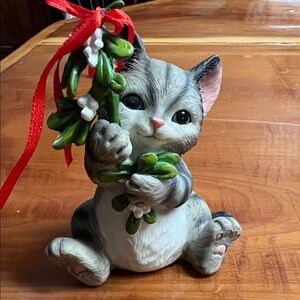 Gray and White Cat Figurine with Green Accents Ornament Lenox